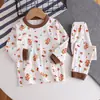 Traje Nuevo de Algodón Jacquard para Otoño e Invierno para Niños y Niñas, Ropa Interior de Manga Larga, Ropa de Otoño, Pantalones Largos, Pijamas para Niños, Ropa para Casa