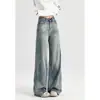Jeans Americanos Retro de Pierna Ancha para Mujer 2025 Nuevo Verano Cintura Alta Adelgazantes Drapeados Sueltos Estilo Holgazán Pantalones Largos hasta el Piso