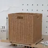 Caixa de Armazenamento Estilo Japonês, Cesta de Armazenamento para Sala de Estar e Quarto, Cesta de Armazenamento de Palha e Rattan Sintéticos, Cesta de Armazenamento para Armário de Casa