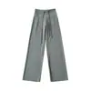 Calça Lulu Fitness Relaxada Estilo Americano Wide Leg para Mulheres, Primavera e Verão Cintura Alta Cordão Reta Solta Comprimento Total