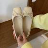 Sapatos femininos com laço francês, sapatos pequenos azuis retrô quadrados, sapatilhas de balé, primavera e verão, novos sapatos de concha, sapatos de altura interna