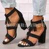 Novos europeus e americanos em estoque bico redondo moda comércio exterior plus size borla salto alto sapatos femininos fivela sandálias femininas