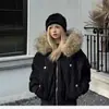 Abrigo Retro Estilo Americano de Águila de Montaña con Cuello Grande de Piel, Diseño Engrosado de Invierno, Chaqueta de Algodón con Capucha para Mujer