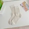 25 Calcetines de Malla Nuevos de Primavera para Niños con Cordón Bordados Estilo Miu Calcetines de Moda Apilables Calcetín Apilado