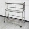 Estante para Flores de Acero Inoxidable Forma de Escalera Balcón Exterior Estante de Almacenamiento Estante para Macetas con Ruedas Doble Capa