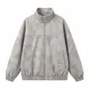 Nueva Chaqueta de Cuero para Hombre Otoño 2026, Base Blanca Tie-Dye, Cuello Alto, Estilo Americano, Abrigo para Pareja, Estilo de Alta Gama Moderno para Hombre