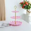 Prato de Frutas Plástico Estilo Europeu Multicamadas Sala de Estar Mesa de Centro Prato de Doces Bandeja de Bolo de Casamento Prateleira de Lanches e Sobremesas de Três Camadas