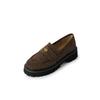 Mocasines de Nuevo Estilo Británico con Suela Gruesa y Monedas Doradas, Zapatos Retro de Cuero Marrón sin Cordones para Mujer