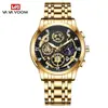 Reloj de calendario calado para hombre transfronterizo, reloj multifuncional para hombre con banda de acero incrustada de diamantes, resistente al agua, venta al por mayor