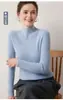 26 Otoño Invierno Primera Línea Ropa Lista para Usar Suéter 100% Cachemira para Mujer Cuello Medio Alto Jersey de Punto Canalé Ajustado Versátil