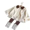 Conjunto de Dos Piezas Nuevo de Otoño para Niñas: Abrigo con Adorno de Encaje + Leggings Conjunto Vintage 31098