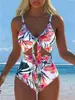 Verão 2027 Novo Maiô Sexy Transfronteiriço Amazon Europeu e Americano Comércio Exterior Peça Única Recorte Estampa Amarração Roupa de Banho Feminina