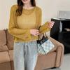 Real Shot Short Hollow-out Sunscreen Blusa Tricotada Mulheres Verão Nova Outfit Design Nicho de mangas compridas Sweet Top