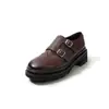 Estilo Britânico Couro Vazado Fivela de Couro Pele de Ovelha Jk Sapatos Pequenos de Couro 2026 Salto Médio Grosso Bico Redondo Couro Genuíno Corte Profundo Sapatos de Uma Sola para Mulheres