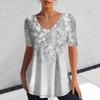 Camiseta de cuello en V directa de fábrica para mujer, top de manga corta de verano, ropa con patrón de flores Harajuku, camiseta linda casual