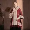 Chal tipo capa de invierno para mujer con forro polar, lana sintética gruesa, pelo sintético blanco, copo de nieve navideño, abrigo con ambiente de Año Nuevo