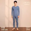 Conjunto de ropa interior térmica para hombre, 280 g de grosor, cuello redondo, cepillado por ambos lados, antibacteriano Clase A, 100% algodón, forro polar suave, conjunto de top y pantalón de otoño