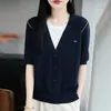 Camiseta de punto Tencel de manga corta para mujer, estilo francés con bloques de color, efecto dos piezas, fina para verano, cómoda, transpirable, corte holgado, protección solar