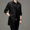 Gabardina de longitud media para hombre para primavera y otoño, abrigo de doble botonadura estilo británico, chaqueta para hombre casual de negocios sin arrugas