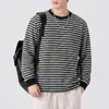Camiseta de manga larga a rayas retro para hombre, nueva colección otoño 2026, corte holgado, talla grande, casual, marca de moda, sudadera de mezcla de lana