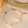 Colar de Aço Titânio com Pedra Natural Colorida de Trevo de Quatro Folhas Estilo Ins Europeu e Americano para Mulheres, Conjunto de Corrente Feito à Mão Dopamina de Nicho de Luxo Leve