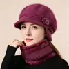 Gorro de invierno para mujer, mujer mayor, forrado de polar, cálido, gorro de lana tejido, gorro para mujer de mediana edad y mayor, gorro con orejeras de pico forrado de polar