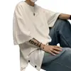 Camiseta de Seda de Hielo para Hombre de Manga Corta Holgada Ropa de Verano con Diseño de Hebilla Fresca de Verano Sensación de Hielo Manga Media Marca de Moda para Hombre Top de Cuello Redondo