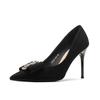 9888H-092 novo salto de camurça strass stiletto aplique sapatos de salto alto temperamento de luxo sapatos de passageiros profissionais de alta qualidade