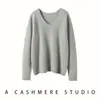 Suéter holgado de cuello en V y manga larga, tejido de punto trenzado de cachemir para mujer, nuevo de otoño e invierno, ajuste ceñido, versátil, camiseta base de punto de cachemir