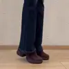Versión de Piel de Oveja ~ Zapatos Retro sin Cordones de Punta Redonda con Suela Gruesa para Mujer, Adecuados para Figuras Pequeñas, Zapatos de Cuero Genuino con Banda Elástica de Corte Profundo para Viajar al Trabajo