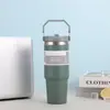 Copo térmico portátil de aço inoxidável para uso externo, alça de silicone portátil, grande capacidade, cor sólida simples, copo de água doméstico