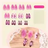 24 Piezas de Uñas Portátiles Hechas a Mano Estéreo Forma de Almendra Morado Flor 3D Difuminada Uñas Postizas Portátiles de Alta Calidad Venta al por Mayor