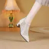 Botas de Tacón Grueso de Malla Transpirable Blancas con Puntera Puntiaguda Hueca para Mujer, Colección Primavera/Verano 2026, Versátiles