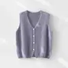 Estilo doce e feminino! Colete de lã fofo para mulheres, suéter sem mangas em lã e cashmere em camadas com decote V para o início do outono