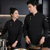 Fivela Dourada Letra Moda Roupa de Trabalho para Chef Masculino Manga Longa Hotel Cozinha de Fundos Preto Inverno Vestuário para Catering Restaurante