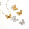 Estilo Ins Popular Juego de Joyería de Pendientes y Collar de Mariposa Cadena para Clavícula de Acero Inoxidable Chapado en Oro de 18 Quilates Personalizado Estéreo