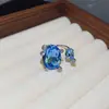 Anillo Cuadrado Abierto Incrustado de Diamantes Transfronterizo Europeo y Americano, Moderno y Sencillo, Elegante Anillo para Dedo Índice, Lujo Ligero, Sensación de Alta Gama, Joyería al por Mayor
