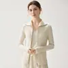 Cárdigan de cachemira con cremallera para mujer Otoño/Invierno 2026 Cuello alto Ajuste ceñido acanalado Prenda base Chaqueta cálida casual
