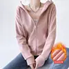 Sudadera con Capucha Retro Americana para Mujer en Otoño e Invierno con Diseño de Terciopelo, Aspecto Adelgazante en el Hombro Derecho Cárdigan Deportivo Casual para Personas Bajas