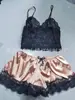 Lingerie sexy de renda de três pontos dividida sexy de alça fina com perspectiva de pijamas de comércio exterior europeu e americano, conjunto de calças de pijama, atacado