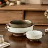 Cuenco de gres esmaltado con doble asa cuenco de cerámica retro vajilla japonesa al por mayor cuenco grande para el hogar cuenco para sopa cuenco práctico portátil