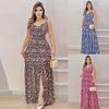 Vestido de Verão 2024 Novo Estampado Gola V Temperamento Moda para o Trabalho Saia Longa Roupas Femininas Amazon Europeia e Americana Transfronteiriça
