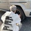 Hip-hop Estilo Americano Peludo Letra Manga Curta Masculina Verão Tendência Marca Algodão Puro Peso Pesado Solta Tamanho Grande Camiseta Preta Meia-manga