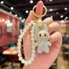 Llavero de Doble Cara con Pedrería de Moda Transfronterizo Cadena de Perlas Hecha a Mano Creativa DIY Colgante Decorativo para el Interior del Coche