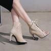 Sandalias de Verano para Mujer con Cordones y Punta Abierta, Sandalias de Tacón Alto a la Moda, Zapatos Elegantes de Punta Descubierta, Tacones Ultra Altos Romanos