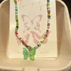 Nuevo Versátil de Perlas Colorido Dopamina Juguetón Contraste Dulce Verano Fresco Mariposa Collar Cadena de Clavícula Gargantilla
