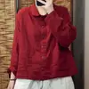 Camisa de Algodón y Lino de Manga Larga Versátil Artística Retro Nuevo Estilo 2026 Adelgazante Cuello Alto Holgada Top Camisa Moderna