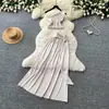 Conjunto de Duas Peças Estilo Resort com Decote Halter Costas Abertas Laço para Mulheres, Roupa de Verão Romântica Elegante e Emagrecedora de Cintura Alta