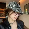 Boné de Aba Reta Xadrez Fofo Estilo Coreano de Nicho para Primavera e Verão para Mulheres, Boina Bico de Pato de Alta Qualidade para o Dia a Dia