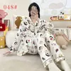 Pijama Feminino 2026 Novo Outono e Inverno Algodão Nuvem Conjunto de Roupa para Casa Desenho Animado Manga Longa Feminino Gola Lapela Outerwear